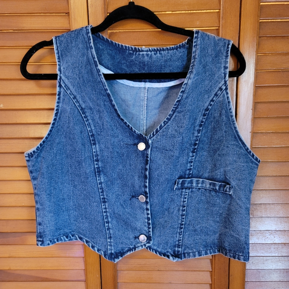 Blue Denim Vest with Button Closure